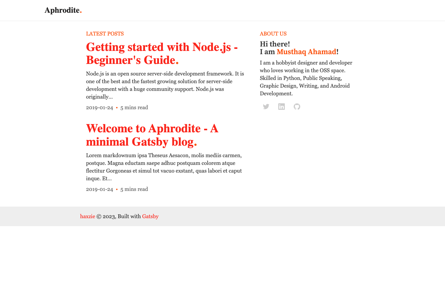 Screenshot of Aphrodite Gatsby Blog