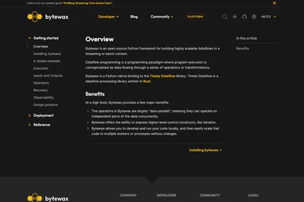 Screenshot of Bytewax Docs