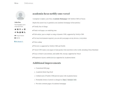 Screenshot of Academia Hexo Netlify Cms Vercel
